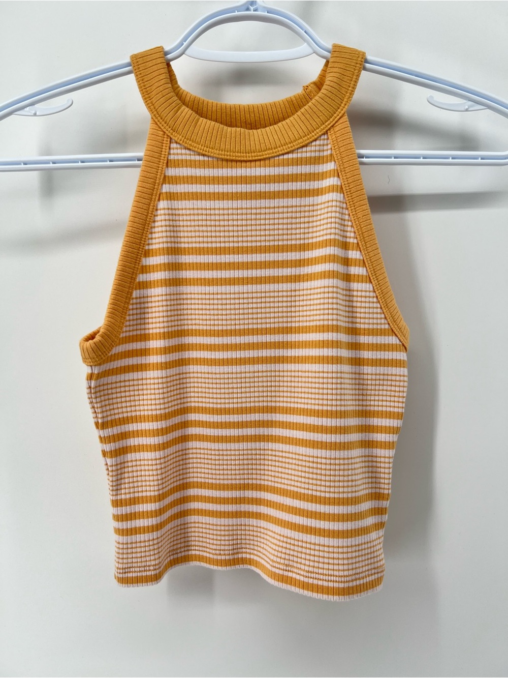 American Eagle Outfitters Womens Small Striped Mustard Yellow Ribbed Halter Tank